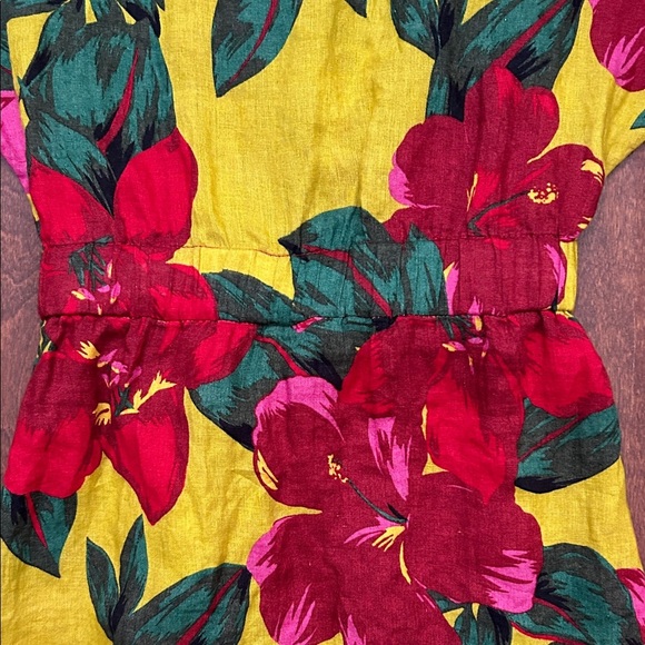 Zara Vibrant Chartreuse Hibiscus Floral Linen Mini Dress, Size XS - Picture 13 of 16